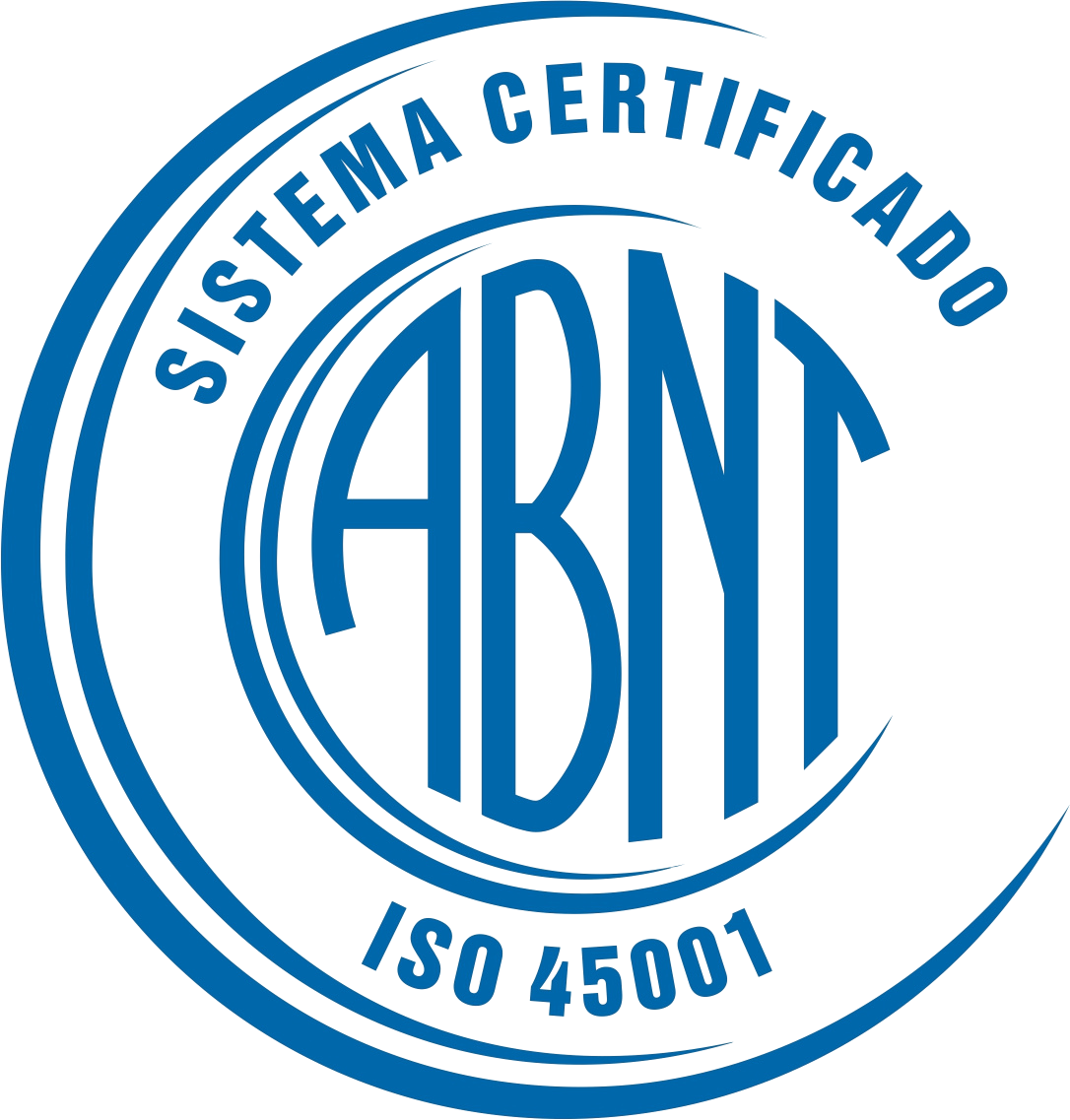 Selo de certificação ABNT ISO 45001 para Sistemas de Gestão de Saúde e Segurança Ocupacional